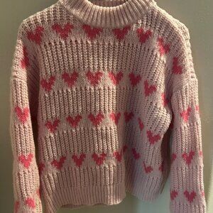 Pink Cowl Neck Sweater with Heart Pattern